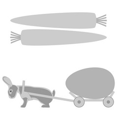 grey rabbit pulls a cart with egg and carrot vector image
