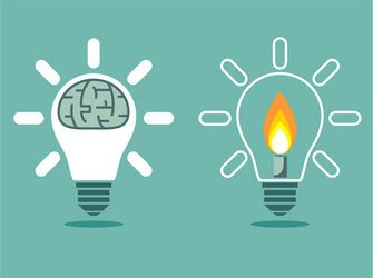 light bulb with a candle and brain in lamp vector image