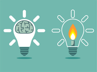 light bulb with a candle and brain in lamp vector