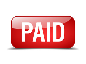 paid red square 3d realistic isolated web button vector image