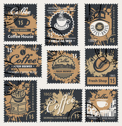 Set of stamps on the theme coffee vector