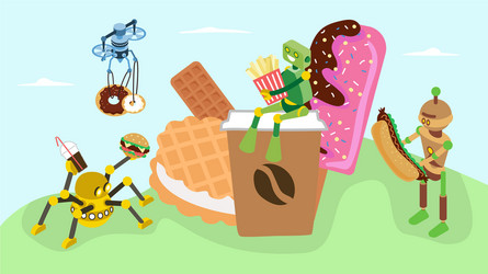 tiny character robot artificial intelligence eat vector image