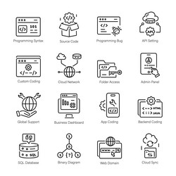 bundle of 16 web development linear icons vector image