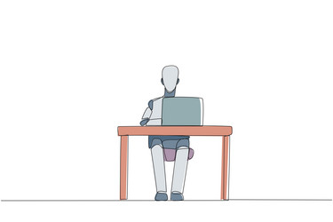 continuous one line drawing robot sitting typing vector image