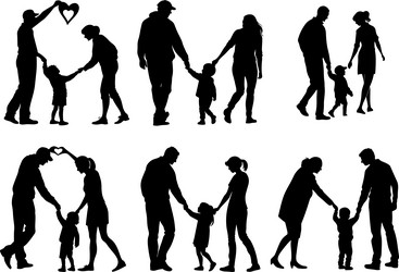Family Silhouette - Parents & Children Vector Image