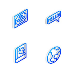 Set isometric line hello in different languages vector