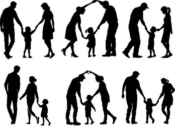 Family Silhouette - Parents & Children Vector Image
