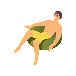 Man Relaxing on Inflatable Ring vector image