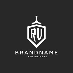 rv monogram logo initial with shield guard shape vector image
