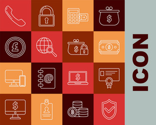 set line shield with check mark stacks paper vector image
