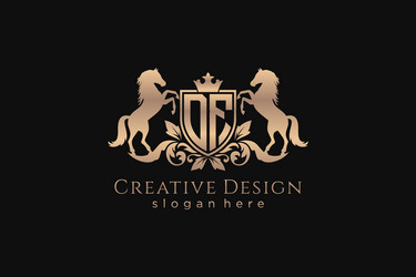 initial df retro golden crest with shield and two vector image