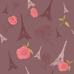 Parisian Rose & Eiffel Tower Pattern vector image