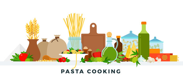 Pasta cooking flat products vector