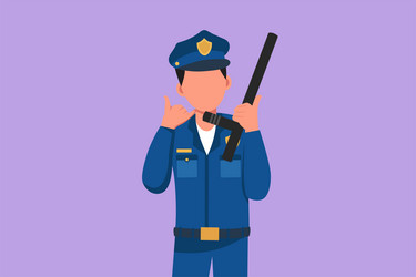 Cartoon flat style drawing policeman holding vector