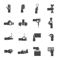 Hand holding objects black set vector