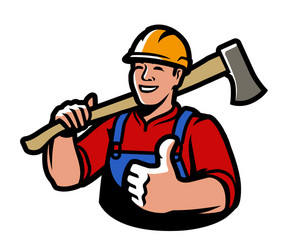 Lumberjack axeman with axe in hands carpentry Vector Image