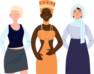 Three women cartoons cultural diversity Royalty Free Vector