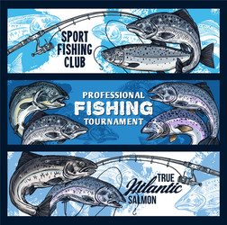 fishing rod with salmon fish fisherman tournament Vector Image