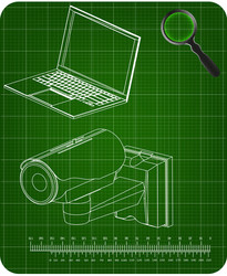 3d model of surveillance camera and laptop vector