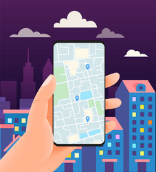 man with modern smartphone using navigation vector