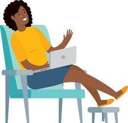 Woman afro sitting in chair with laptop isolated vector