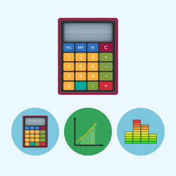 set icons with calculator indicator chart vector image