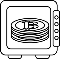 line strongbox open with bitcoin currency inside vector