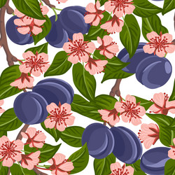 seamless pattern with plum tree branch vector image