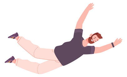 smiling man falling guy in floating pose flying vector image