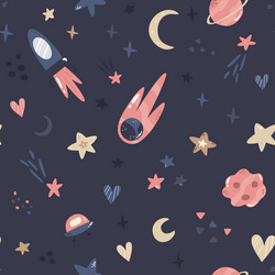 Seamless pattern with cosmic objects planets vector