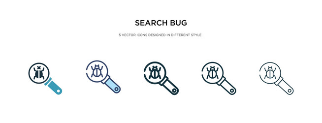 Search bug icon in different style two colored vector