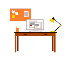 a desk with desktop computer vector image