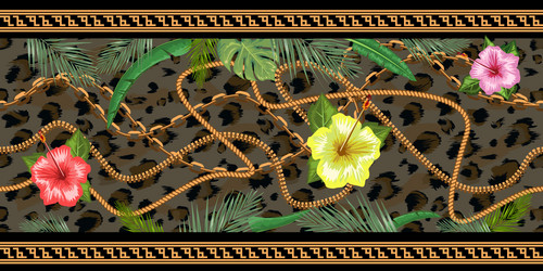 Horizontal chains seamless with tropical flowers vector