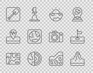 Set line topographic map volcano earth core vector