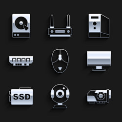 set computer mouse web camera video graphic card vector image