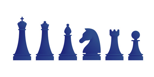 blue chess pieces icons set vector