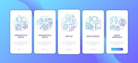 Safe sex blue gradient onboarding mobile app page vector