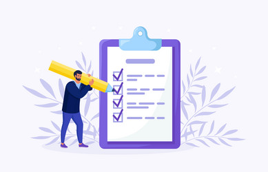 man is standing near large to do list and filling vector