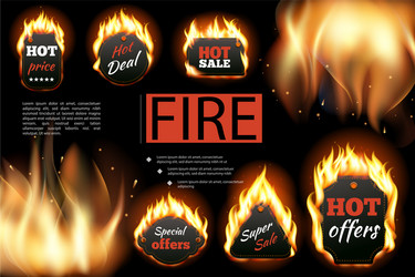 Realistic hot fire labels composition vector