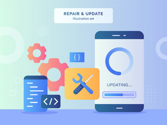 repair and update set updating data on display vector image