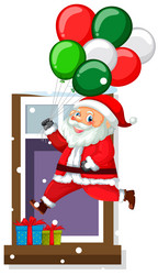 Santa claus holding balloon in font of the window vector