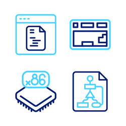 set line flowchart processor with microcircuits vector image