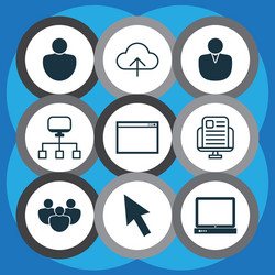 set of 9 internet icons includes program human vector image