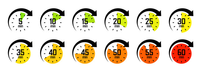 stopwatch icons with pointer arrow colorful vector image