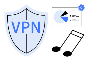 vpn shield with data analytics chart and musical vector image