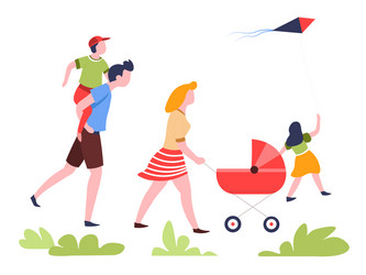 Family walking in park summer outdoor activity vector