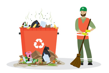 garbage collector and trash can with piles vector image