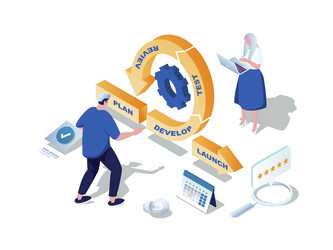 agile development concept 3d isometric web scene vector image