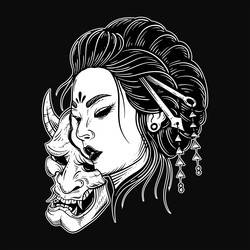 Dark Japanese Geisha Skull Mask Vector Image