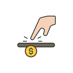 Hand using touch screen and coin icon color line vector